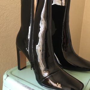 New Faux Patent Leather Heeled Mid-Calf Boots